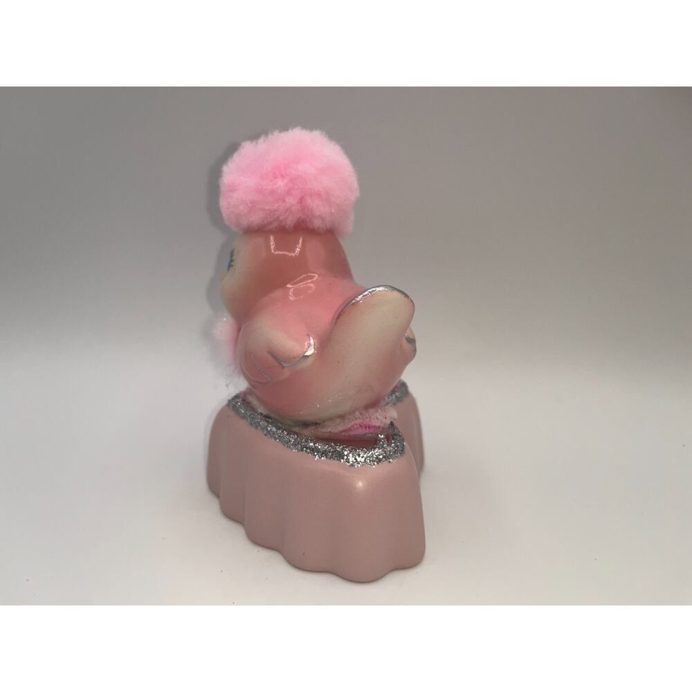 Vintage Pink Ceramic Bird Valentine Day Pink Heart Poofy Hat Fur Princess OOAK - Picture 16 of 16